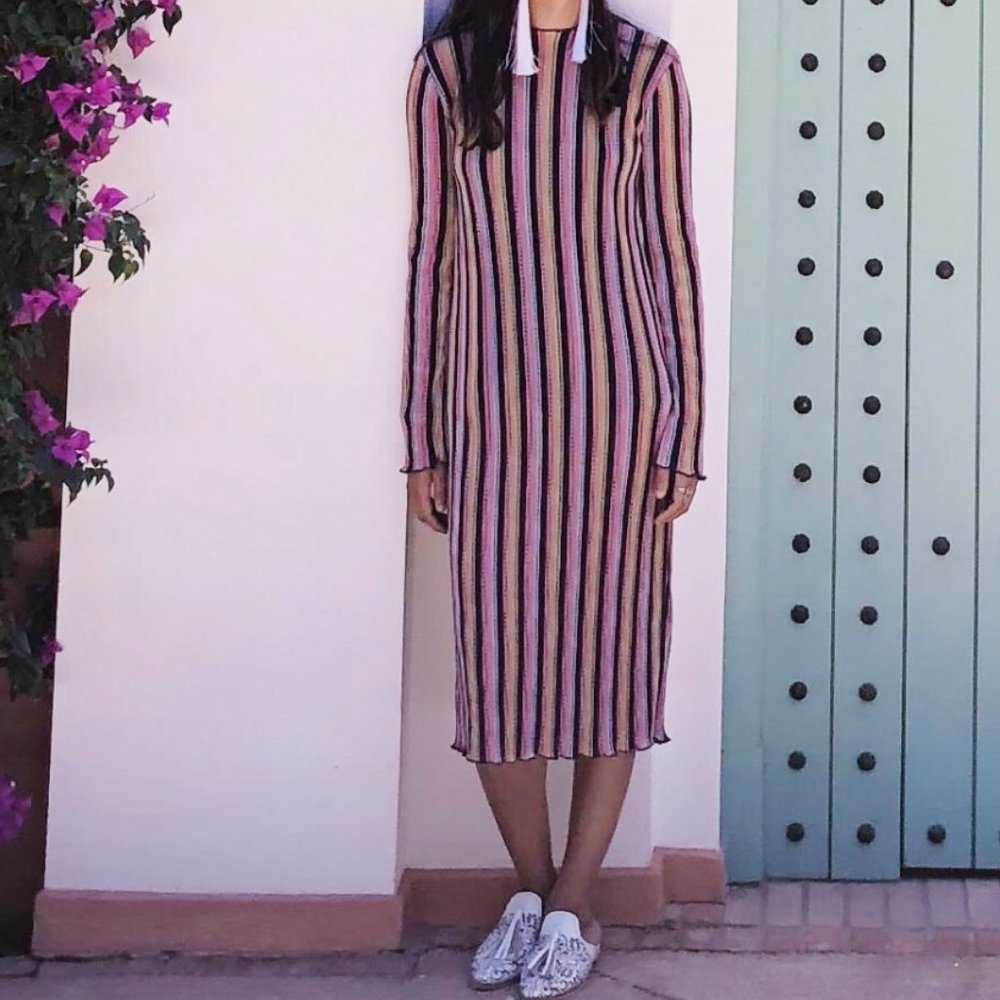 Zara Trafaluc Semi Sheer Colorful Stripe Midi Dress